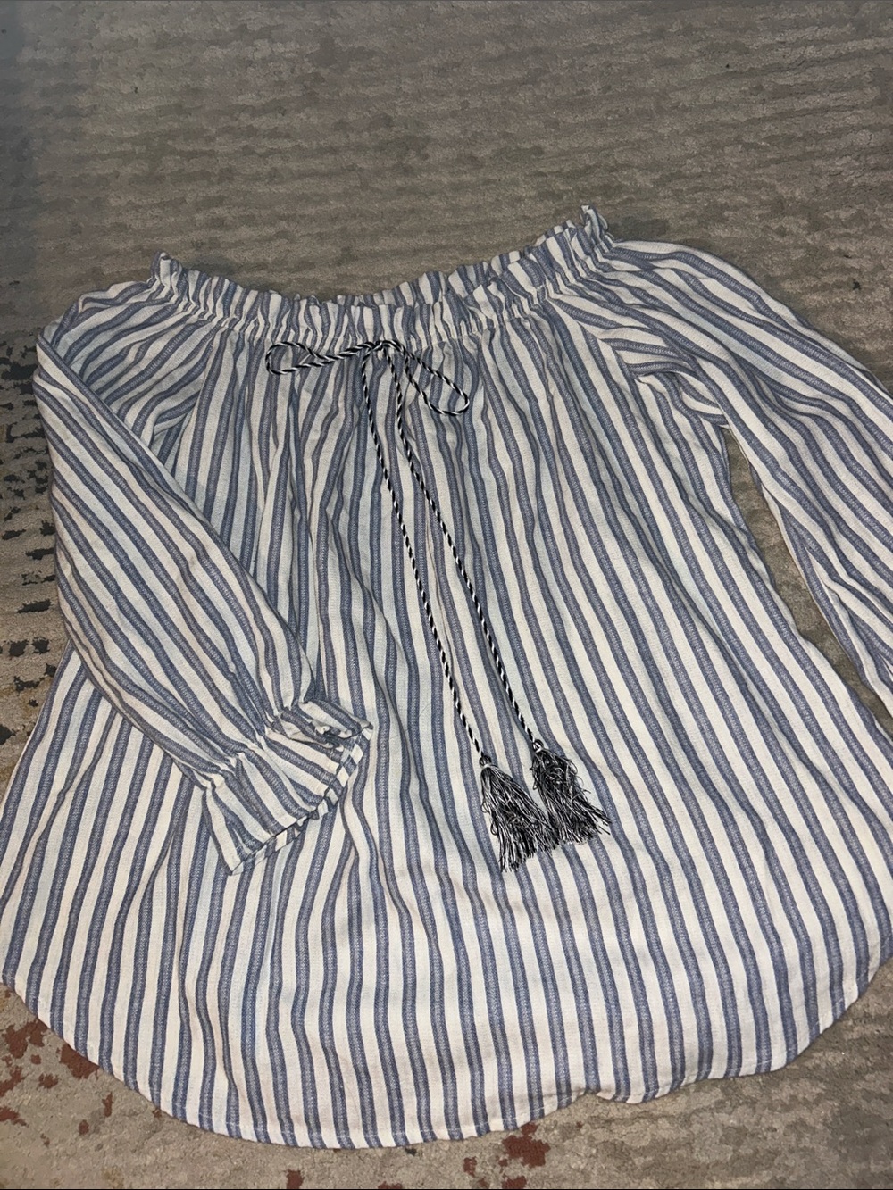 1.4.3. Story by Line Up Blue and White Stripe Off-Shoulder Peasant Blouse